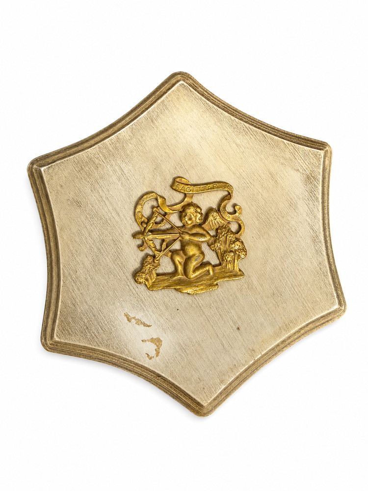 Vintage Sagittarius Zodiac Wall Plaque – Mid Century Gold Cherub Astrology Decor