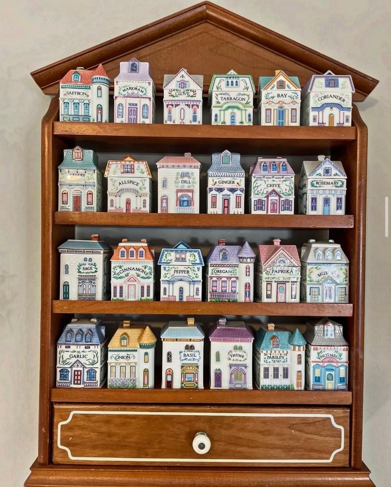 Vintage 1989 Lenox Spice Village COMPLETE 24 Set With Display Rack Shelf