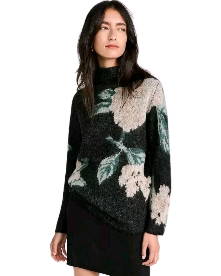 VINCE NWOT Brushed Floral Alpaca Wool Blend Funnel Neck Sweater Size Small