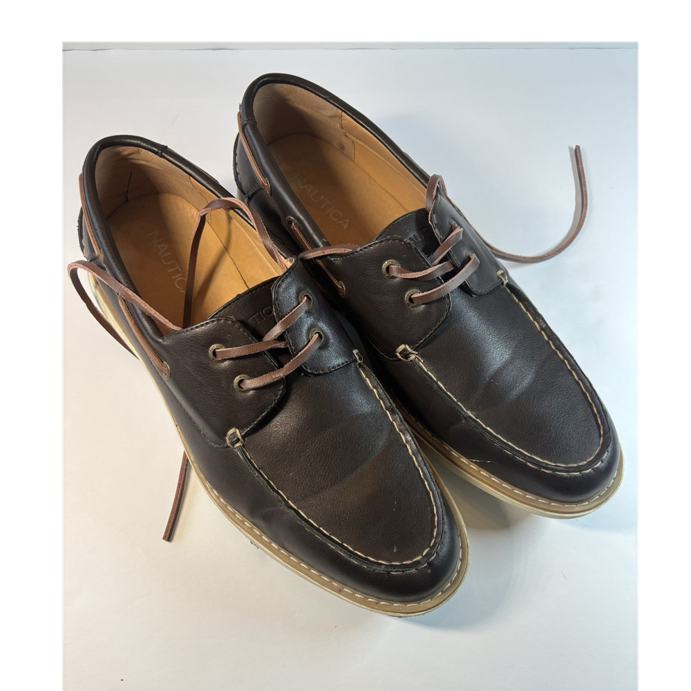 Nautica Brown Leather Boat Shoes Men's Lace-Up Comfort Size 13