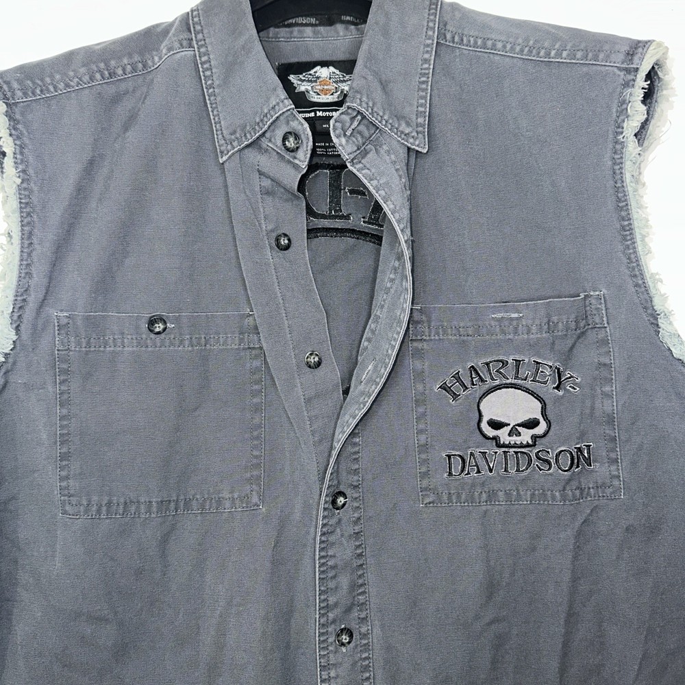 Harley Davidson Men’s XL Willie G Cut Off Button Up Shirt Motorcycle Bikercore