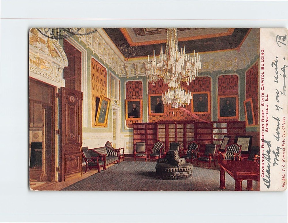 Postcard Governor's Reception Room State Capitol Building Springfield Illinois