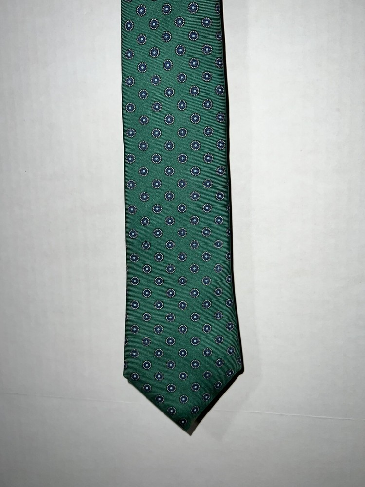 Ledbury Men's The Bateman 100% Silk Neck Tie Green Circle Geometric Hand Sewn