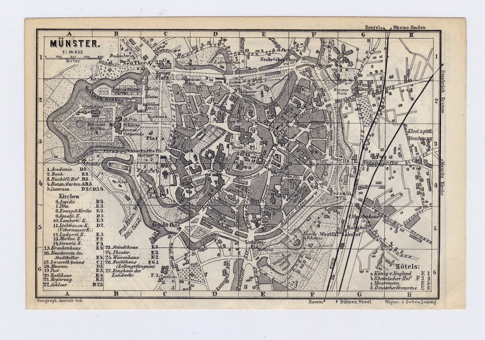 1900 Original Antique Map Of Munster North Rhine-Westphalia / Germany