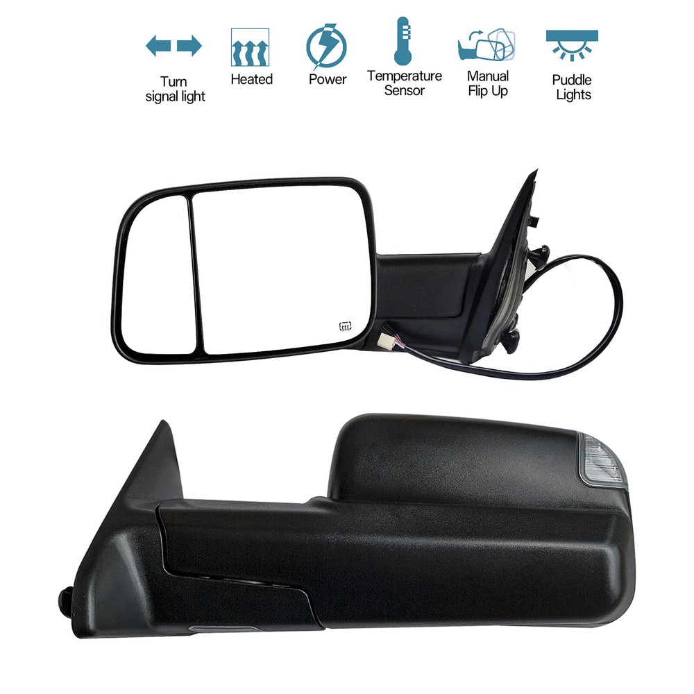 Pair Towing Mirrors Power Heated Turn Signal For 2009-2018 Dodge Ram 2500 3500