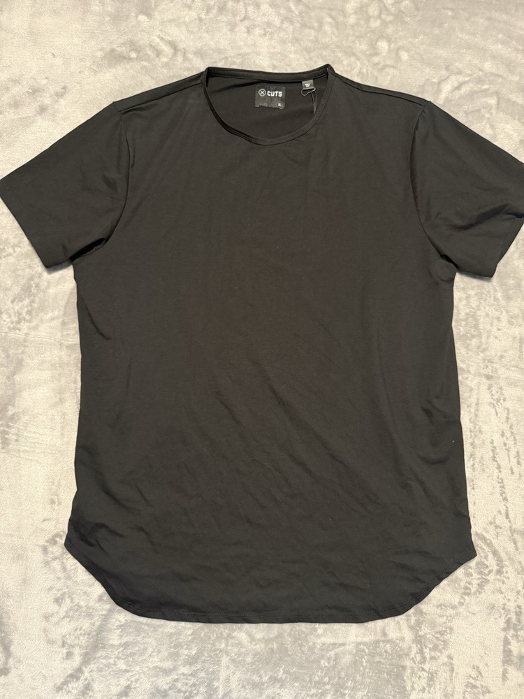 CUTS Elongated Crewneck T-Shirt Men's XL Black PYCA Pro Curved Hem Stretch Tee
