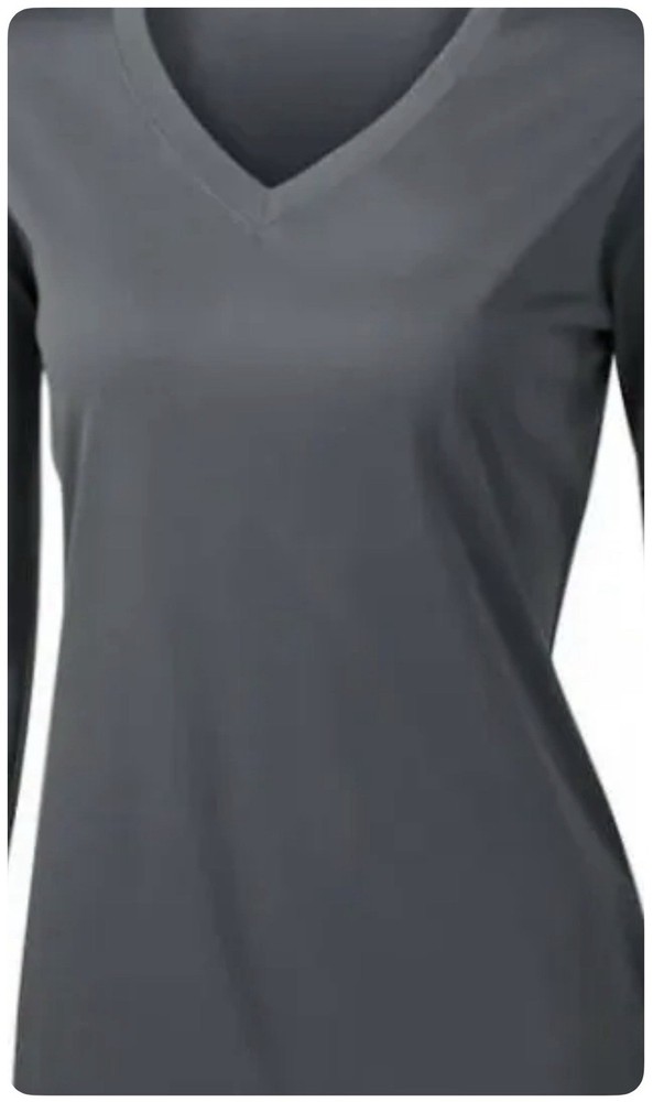 Women’s Gray Solid V-Neck Crew Neck Long Sleeve Pullover T-Shirt Regular Size