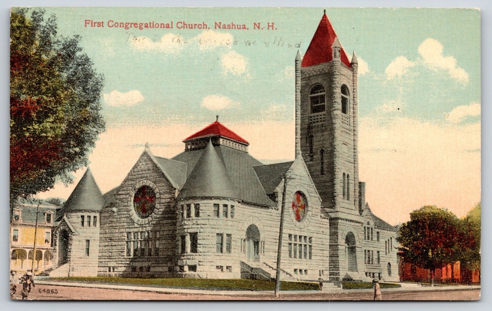 Nashua New Hampshire~1st Congregational Church~Rose Window~Romanesque~1912 PC