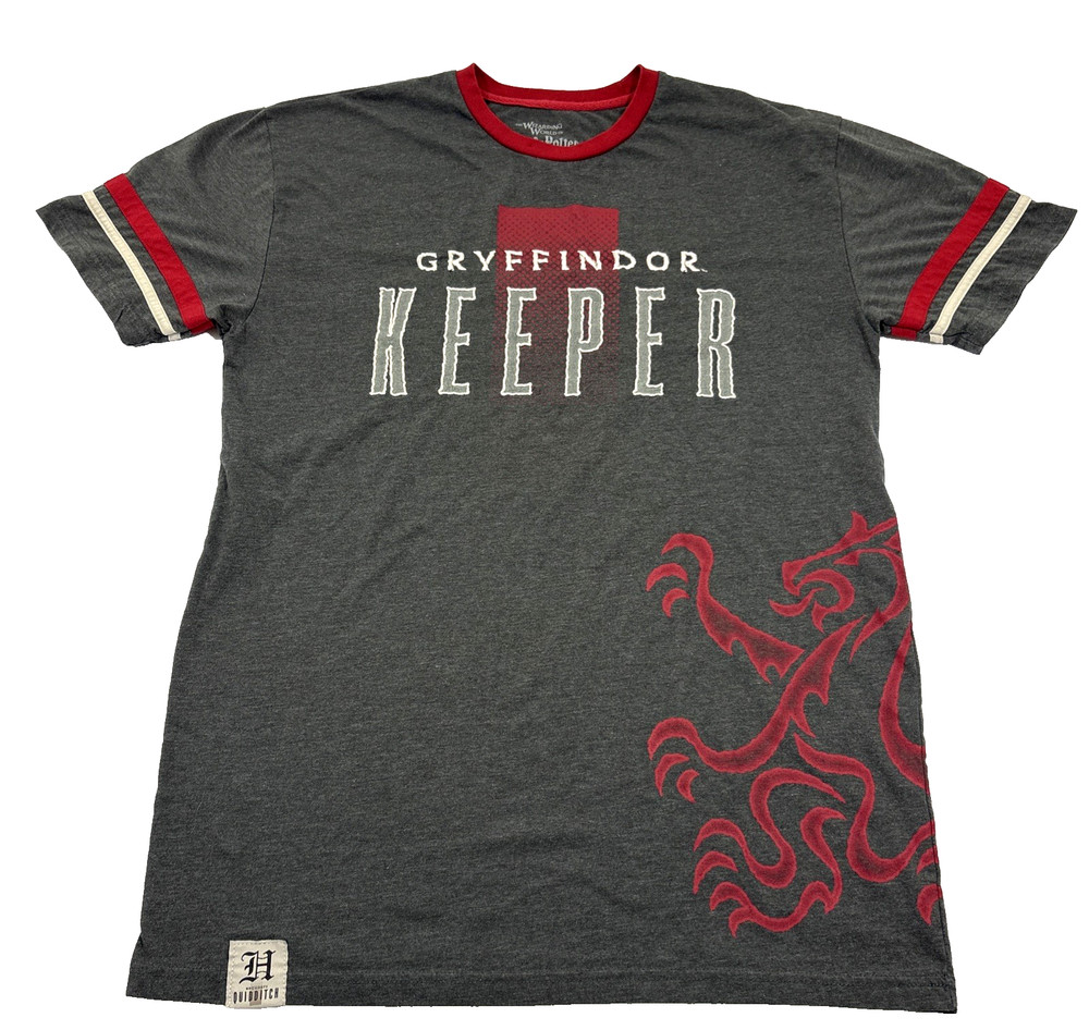 Harry Potter Gryffindor Quidditch Jersey Shirt Mens L Keeper Universal EUC Gray