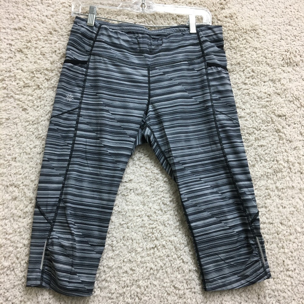 Athleta Leggings Medium Adult Gray Striped Capri Pull On Stretch Yoga Womens M