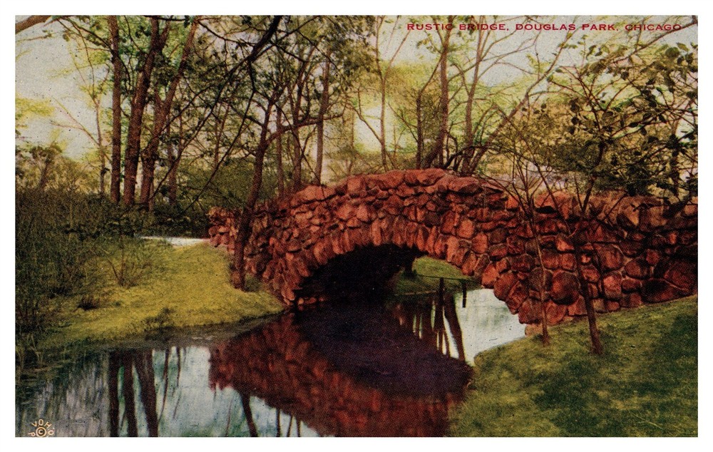 Rustic Stone Bridge Douglas Park Chicago IL C1910 DB Postcard AE20