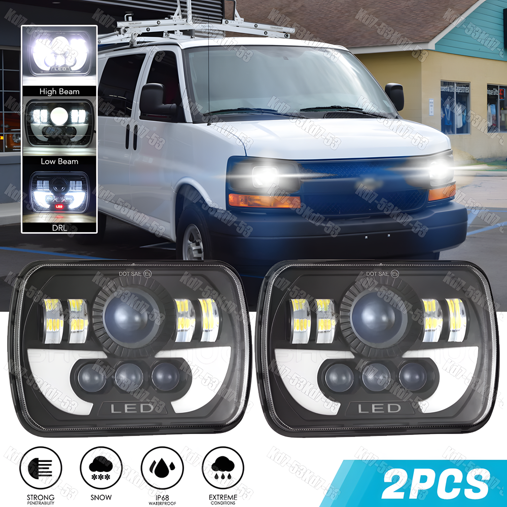 5x7 7x6 LED Headlights Hi/Lo H6054 Compatible with Dodge D150 D250 D350 W150 Ram 50