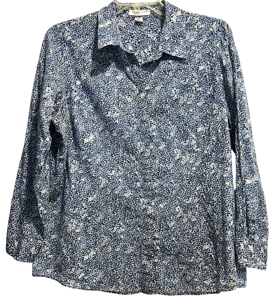 Coldwater Creek  No Iron Top Women Size 2X Blue Pebble Long Sleeve Button Up