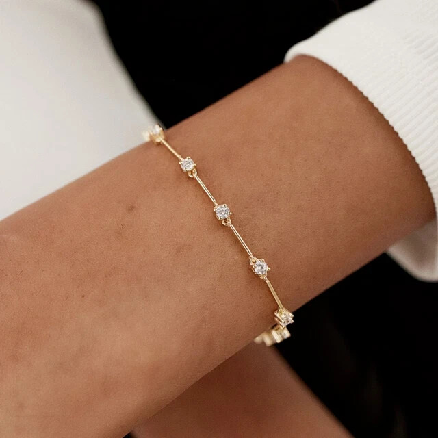 Diamond Lab Created 3Ct Round Cut Women's Tennis Bracelet 14K Yellow Gold plated