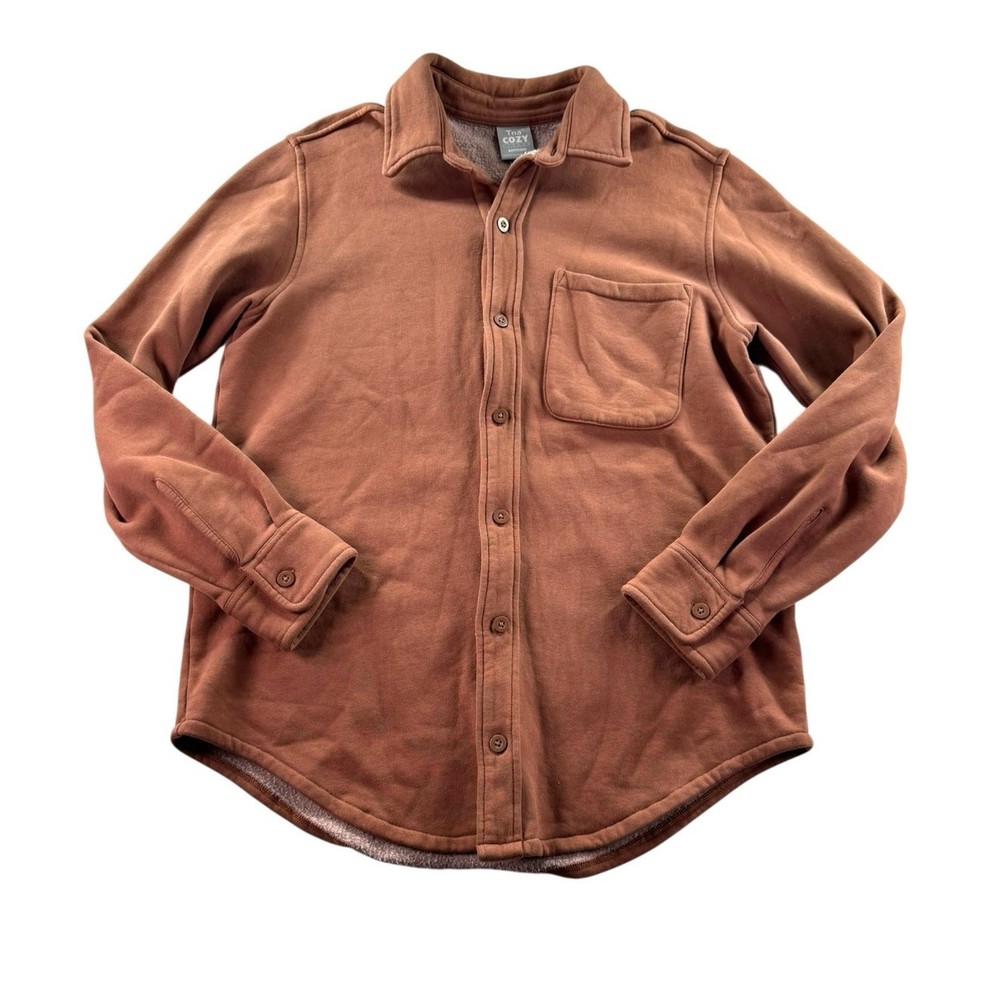 Aritzia TNA Cozy Fleece Boyfriend Button Down Shacket S Red Brown Oversized