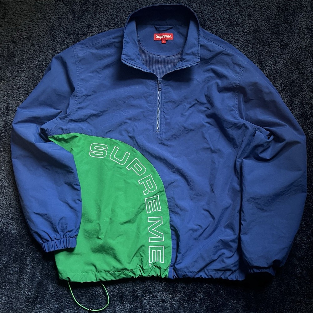 Supreme Blue Green Logo Windbreaker Jacket Men's Size L Lightweight Quarter Zip