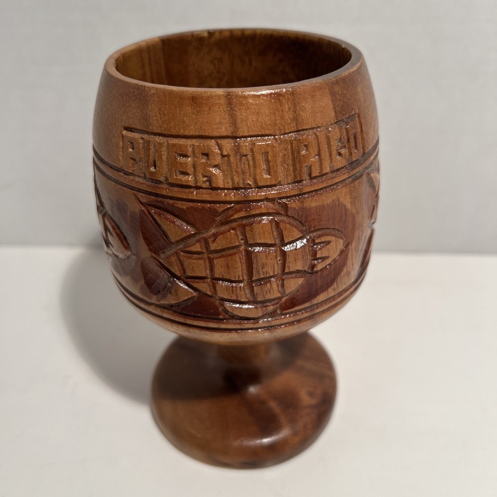 Puerto Rico Handcrafted Hand Carved Rustic Vintage Wood Goblet Chalice