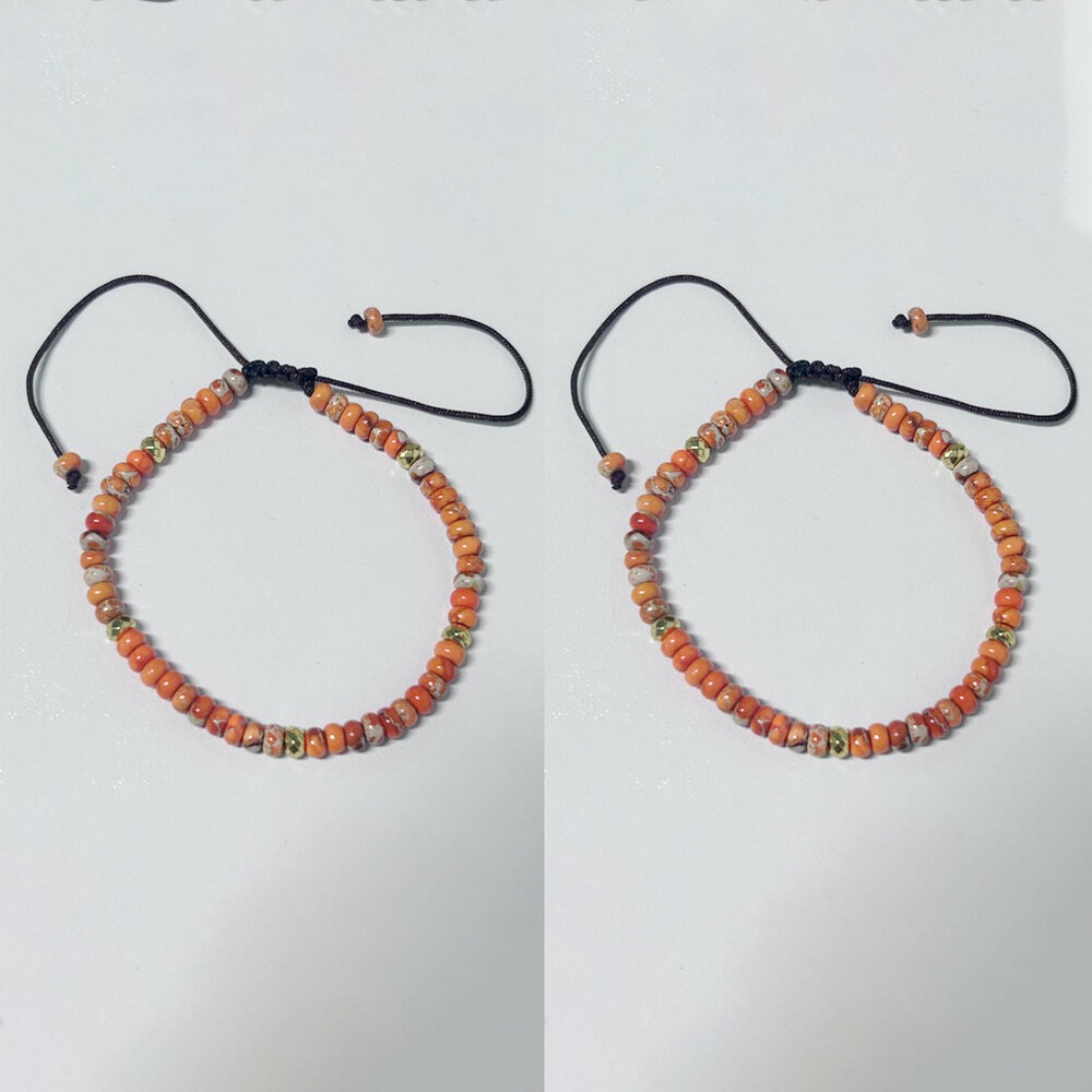 2PCS Orange Jasper Stone Dainty Bracelet Orange Gemstone Bracelet Minimalist