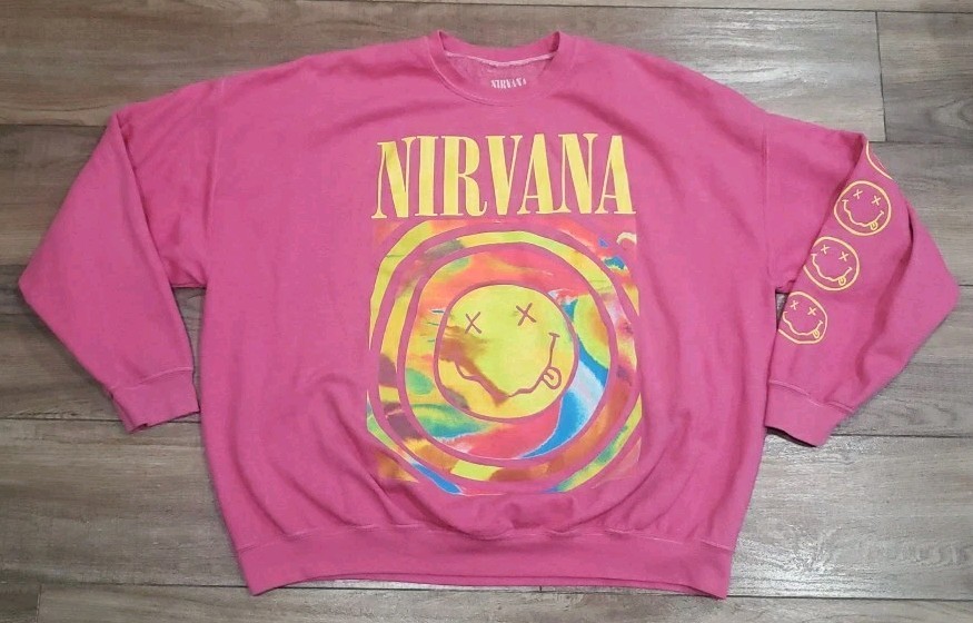 Urban Outfitters L XL Sweatshirt Nirvana Oversized Crewneck Pink Women's