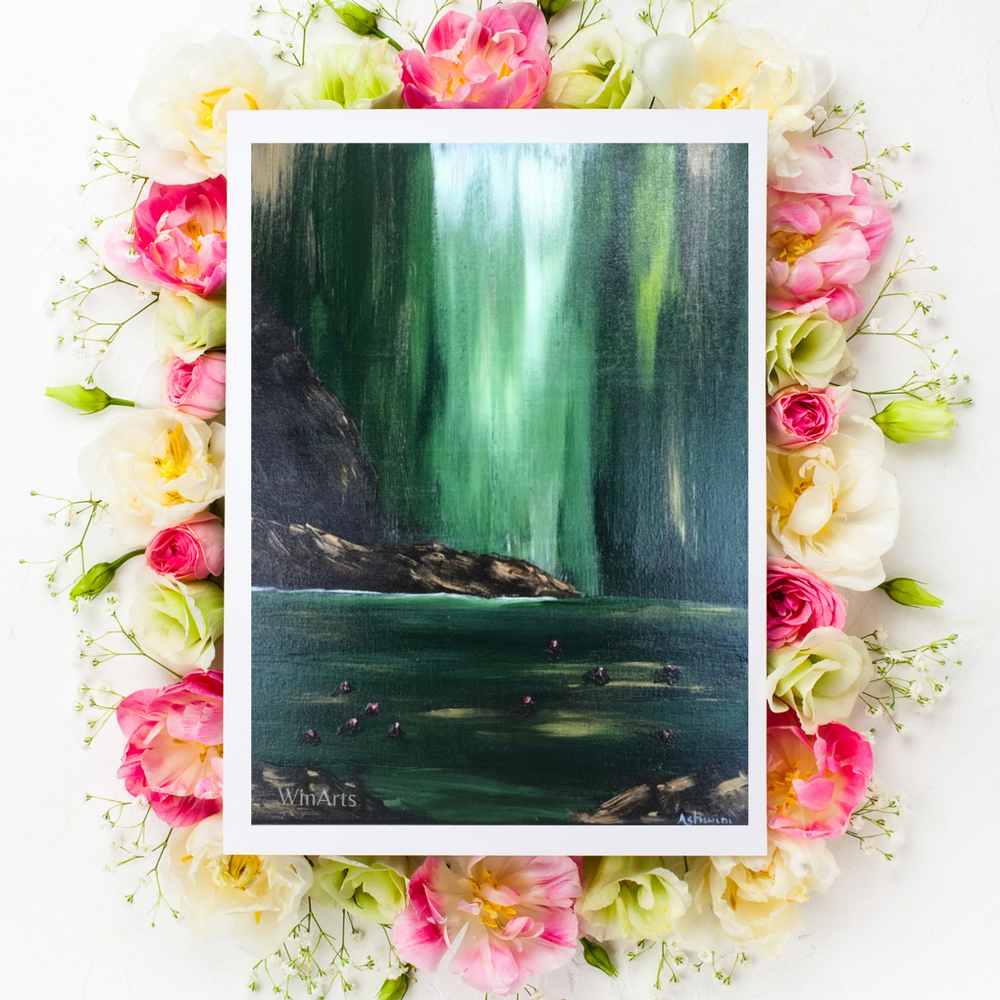 Original Abstract Art Landscape Painting Canvas Acrylic Waterfall Forest Lake-image