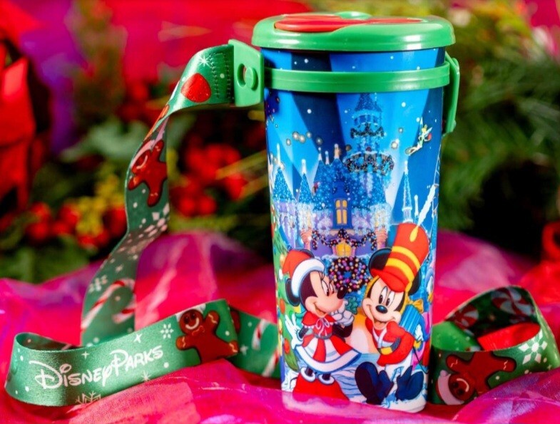 Disneyland Christmas 2023 Holiday Travel Tumbler with Lanyard Featuring Mickey & Minnie