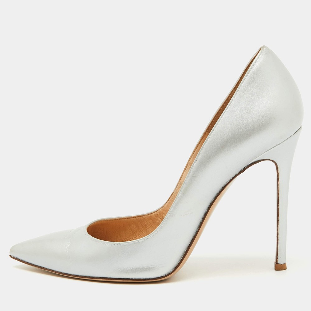 Gianvito Rossi Silver Leather Pointed Toe Pumps Size 39