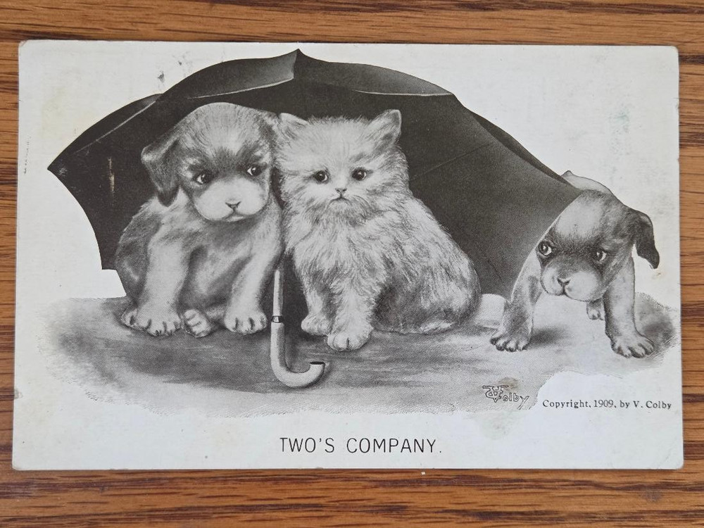 Antique  Two's Company 1909  V. Colby Cats Post Card