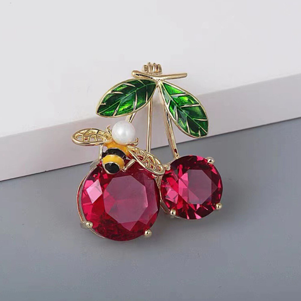 Pearl Brooch Pins for Women Chain Cherry Bee Ornament Boutonniere