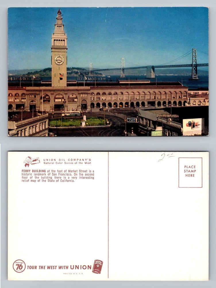 San Francisco, CA-California, Ferry Building Bay Bridge View Vintage Postcard
