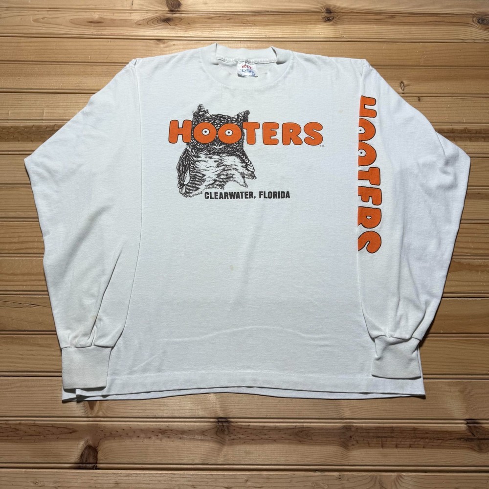 Vintage 80s Hooters Clearwater Florida Long Sleeve Promo Graphic T-Shirt USA XL