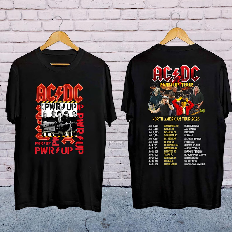 ACDC Band World Tour 2025 Shirt, Rock Band ACDC Pwr Up Concert 2025 Shirt