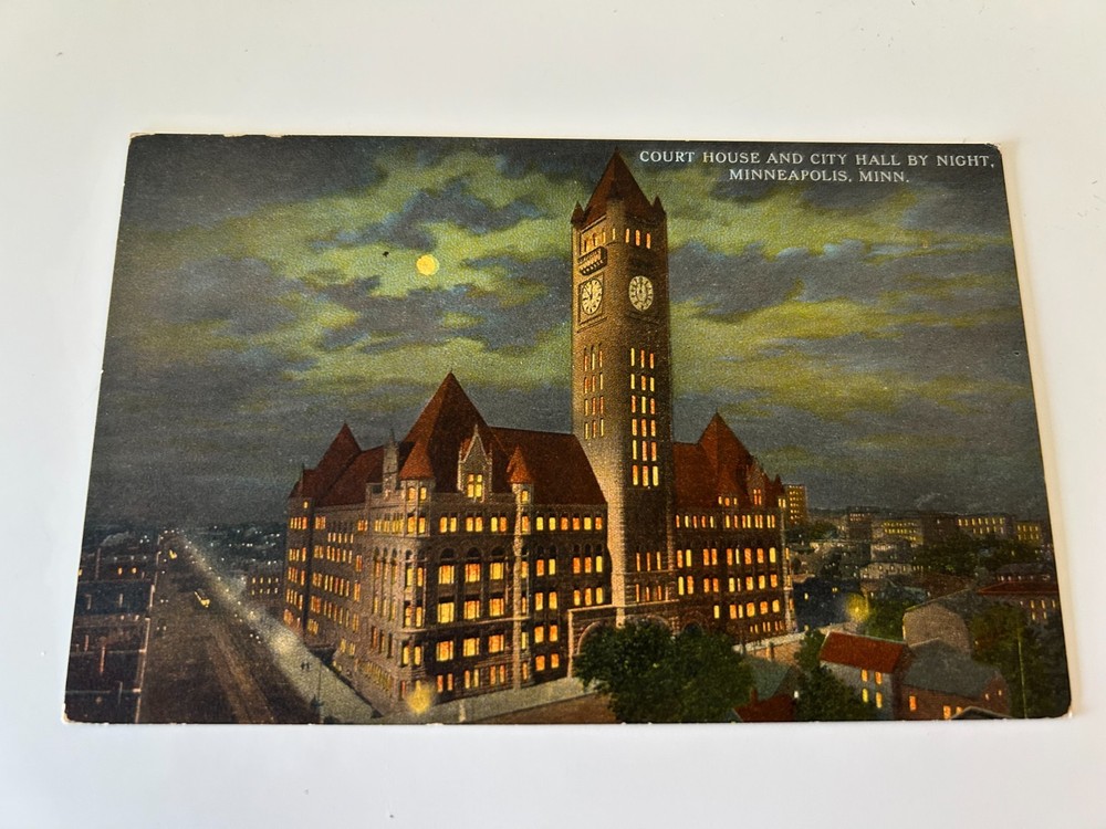 Court House and City Hall by Night Minneapolis Minnesota MN Postcard