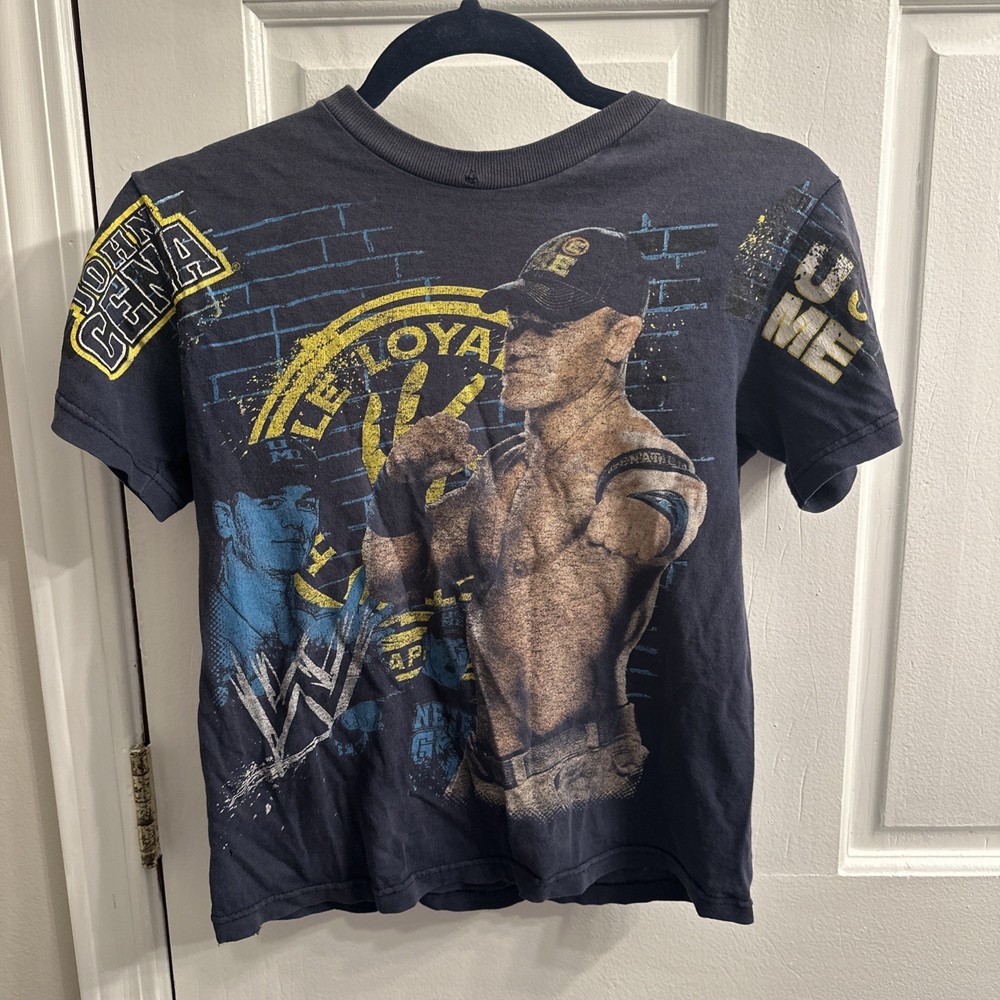 WWE John Cena Blue T Shirt Boys  Youth SZ XL VTG Y2K Wrestling Rap Tee