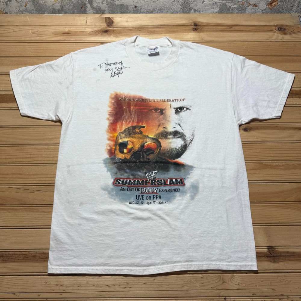 Vintage 1999 WWF Summerslam Stone Cold Steve Austin Autographed T-Shirt Size XL