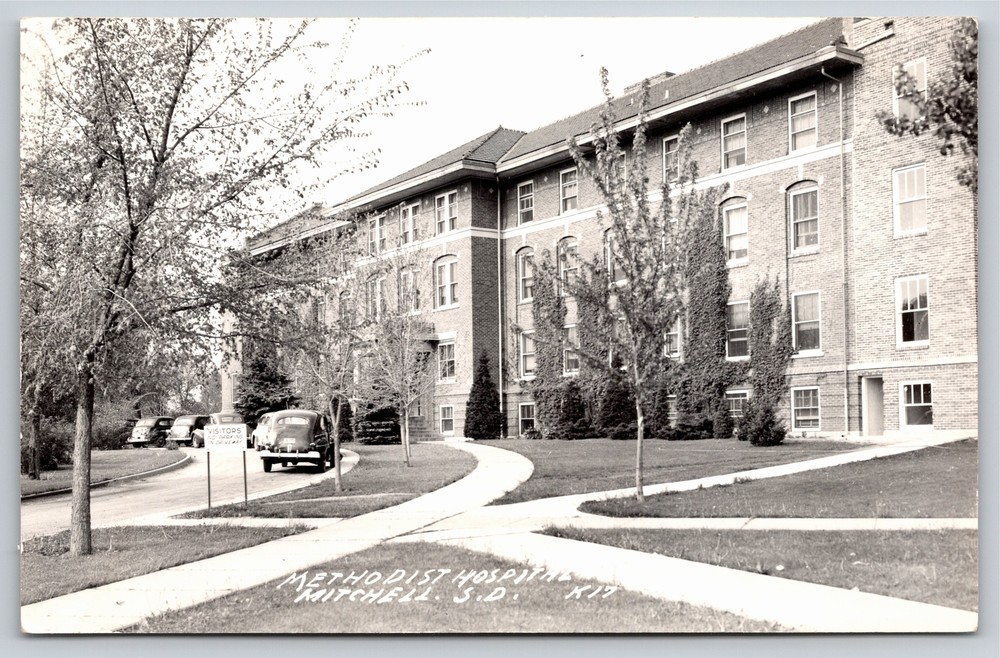 RPPC~Methodist Hospital From Street Mitchell South Dakota~Real Photo Postcard
