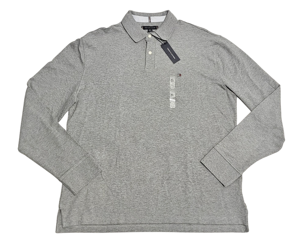 Tommy Hilfiger Men's Light Gray Embroidered TH Flag Long Sleeve Polo Shirt XL