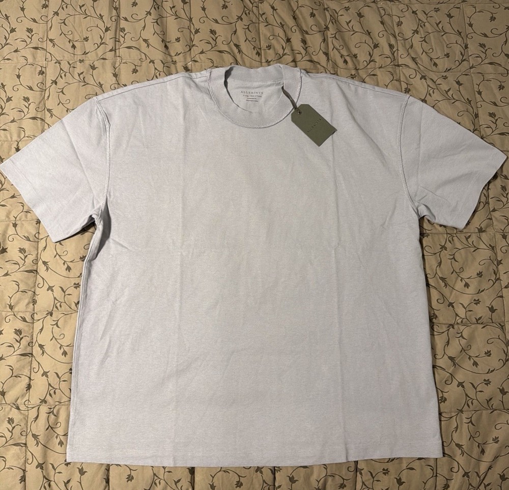 All Saints Isac Crew Tee Oversized Fit in Dusty Blue, Size XL