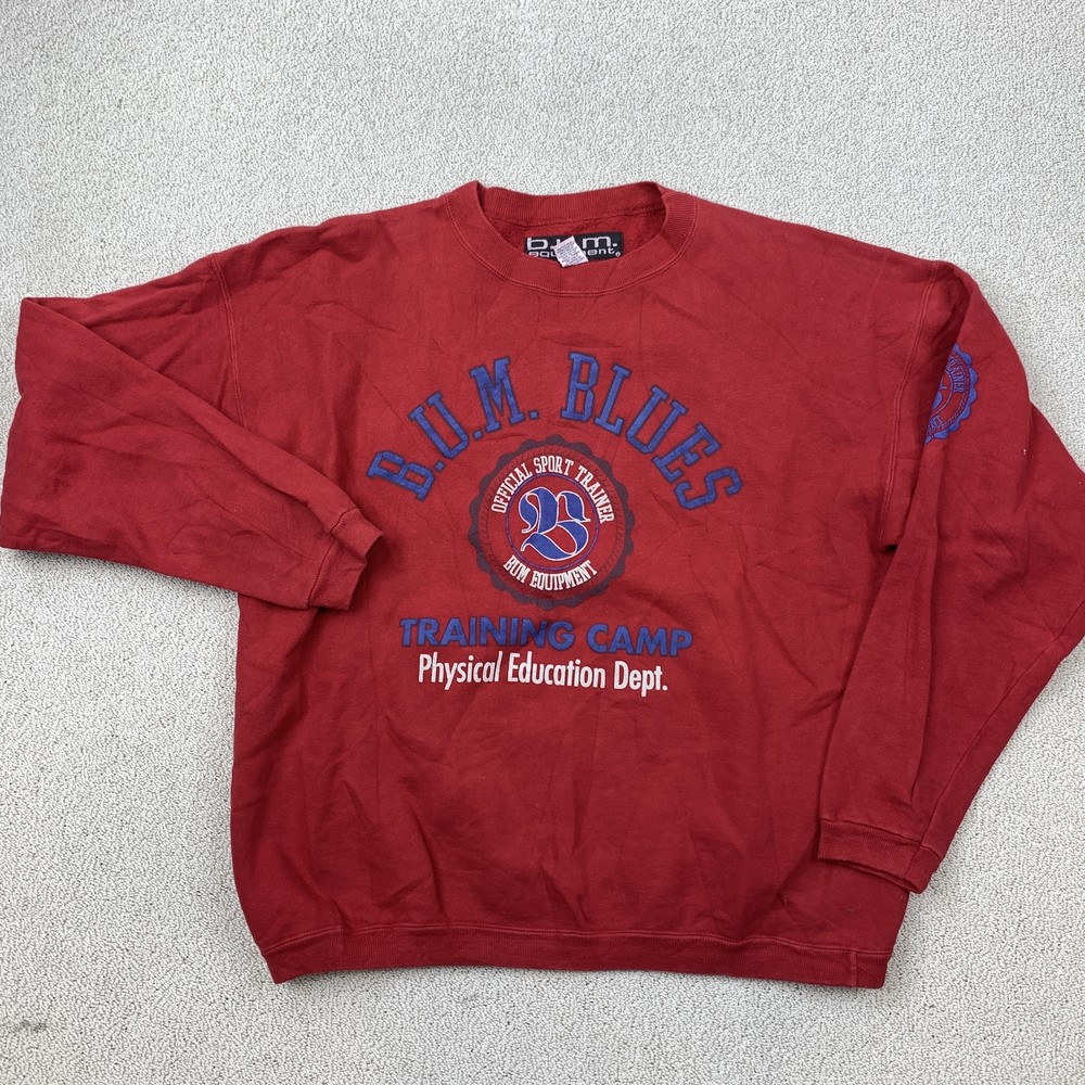 Vintage BUM Equipment Sweatshirt Men's Large Red Graphic Training Camp