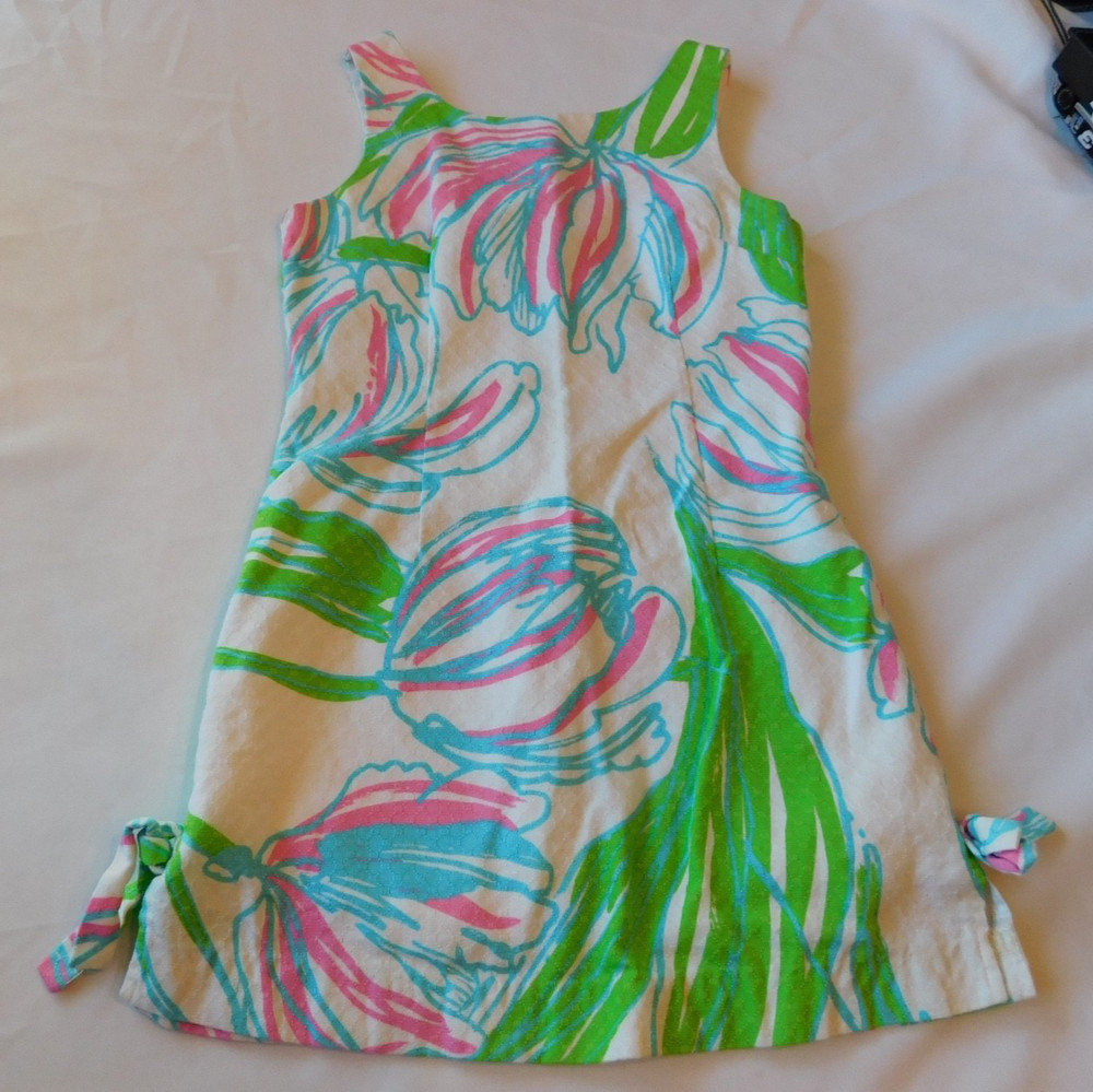 Lilly Pulitzer Girls Youth Dress White Green Pink Blue Size 10 Floral GUC