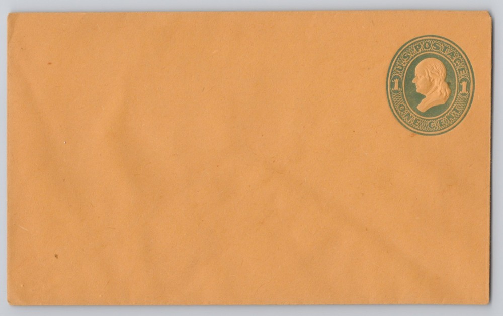 U.S. postal stationery envelope, embossed green indicia medallion, unused