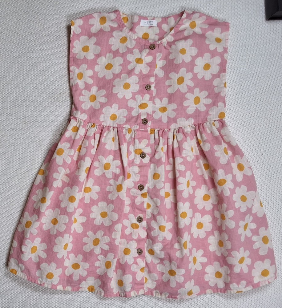 Next UK 3-4 yrs Girls Floral Print Button down Sleeveless Summer Sundress Pink