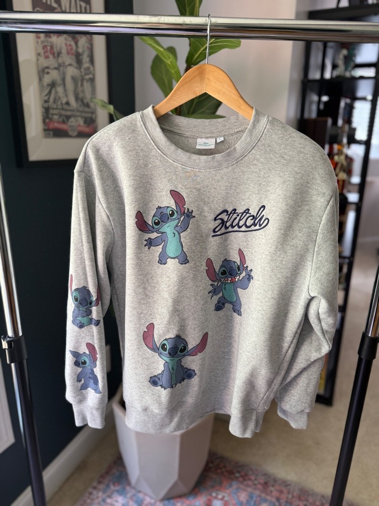 Disney Lilo & Stitch Women's Size Large Pullover Sweatshirt— Heather Grey