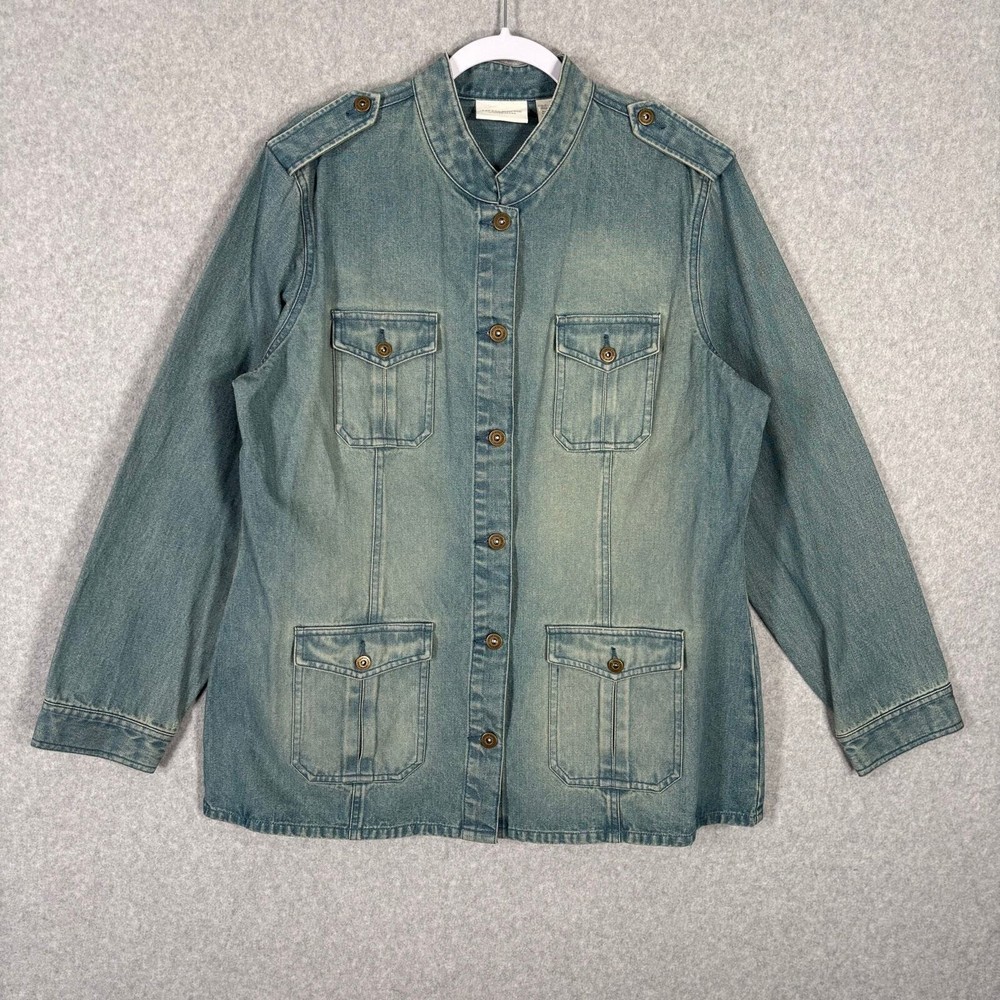 Liz Claiborne Jean Jacket XL Denim Chore Barn  Military Utility 100% Cotton