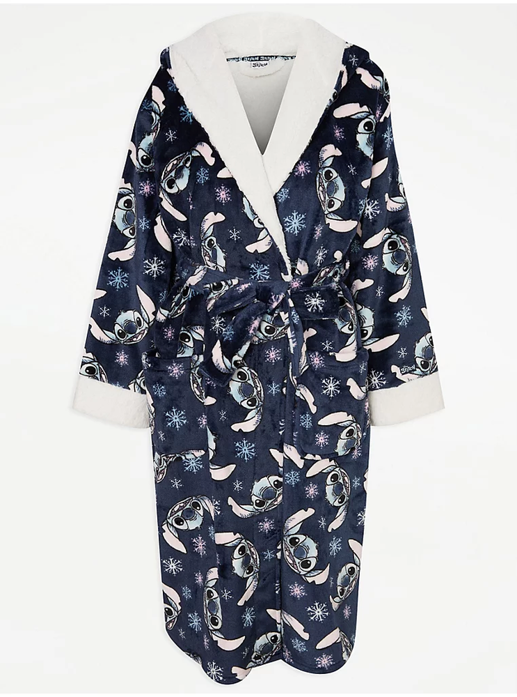 Disney LILO & Stitch Snowflake Soft Fleece Hooded Dressing Gown Women Size L