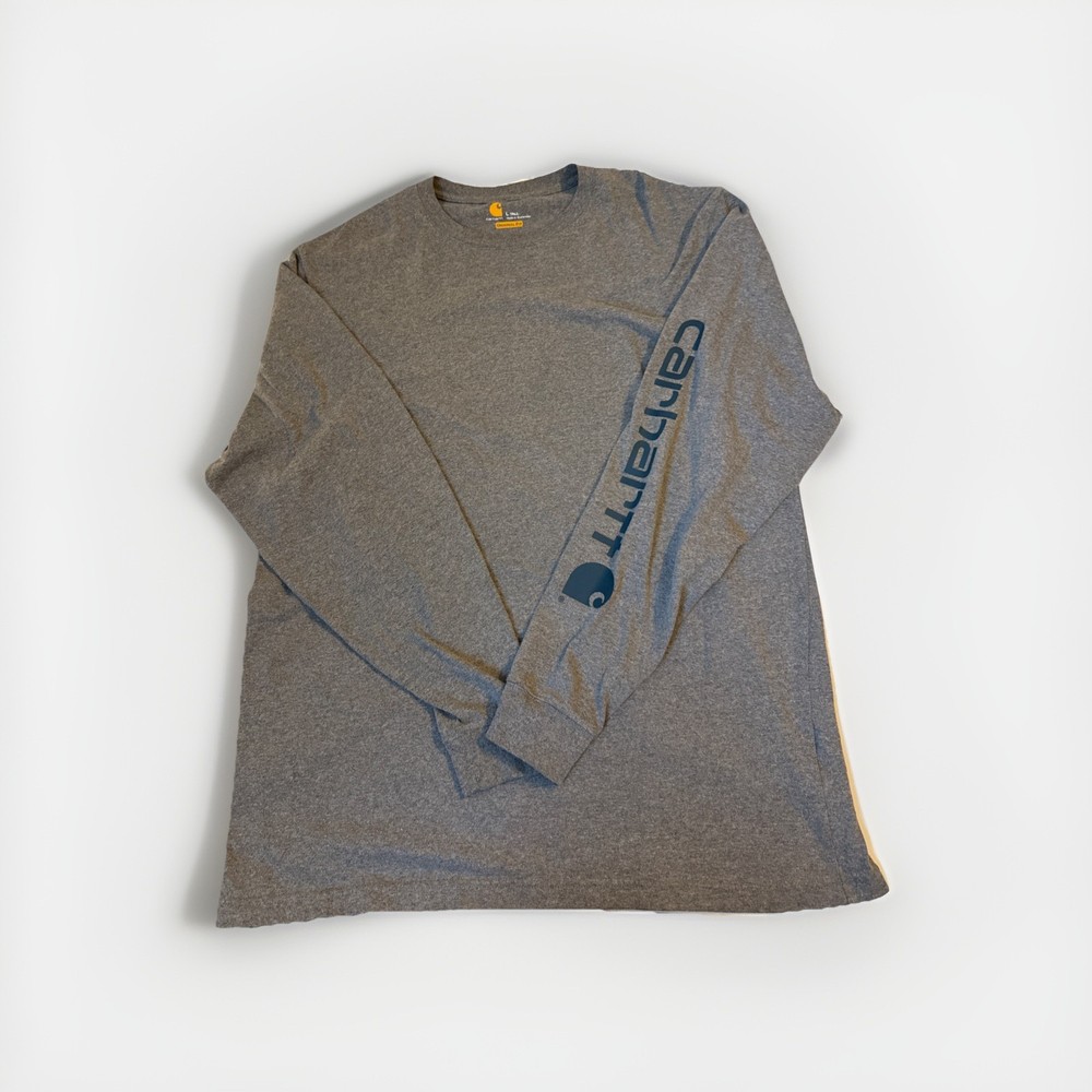 Carhartt Gray Long Sleeve Logo Sleeve T-Shirt Workwear Tee Men’s size Large