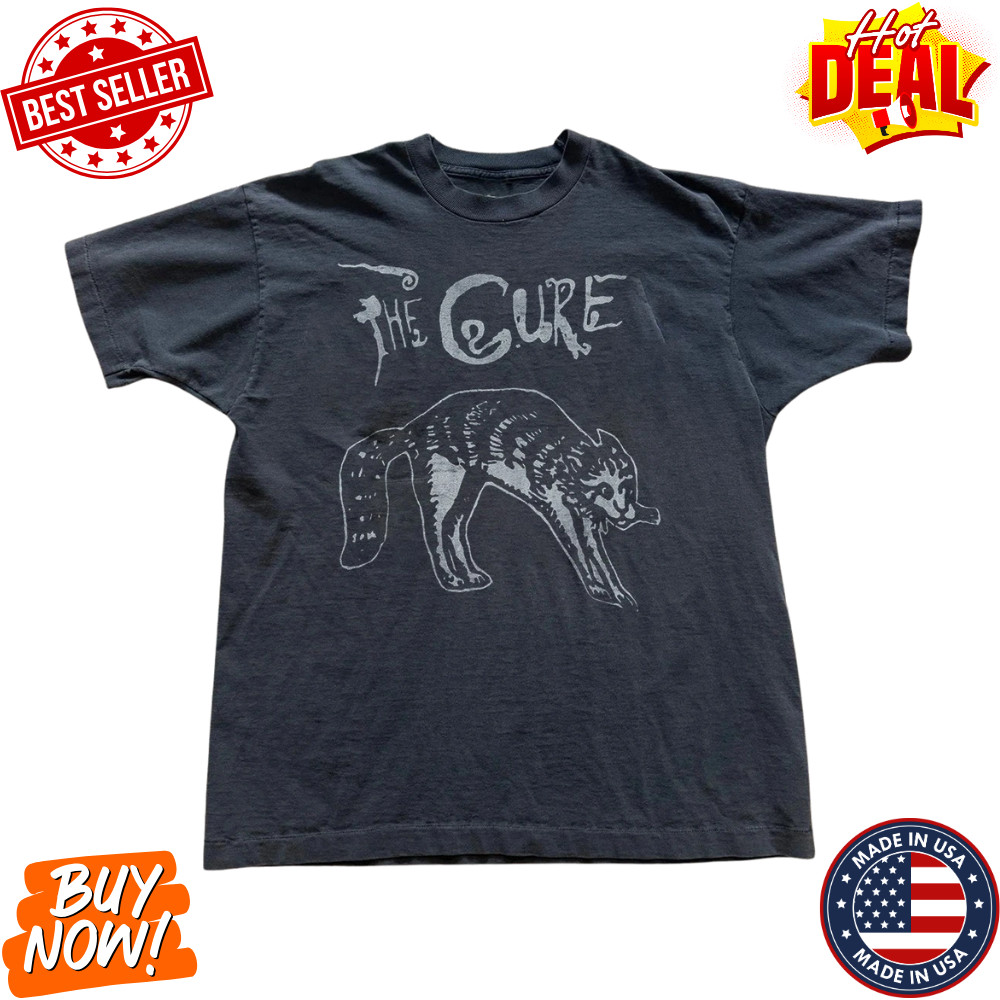 RARE! The Cure Inspired Cat Artwork Vintage Style Unisex Black T-Shirt S-5XL