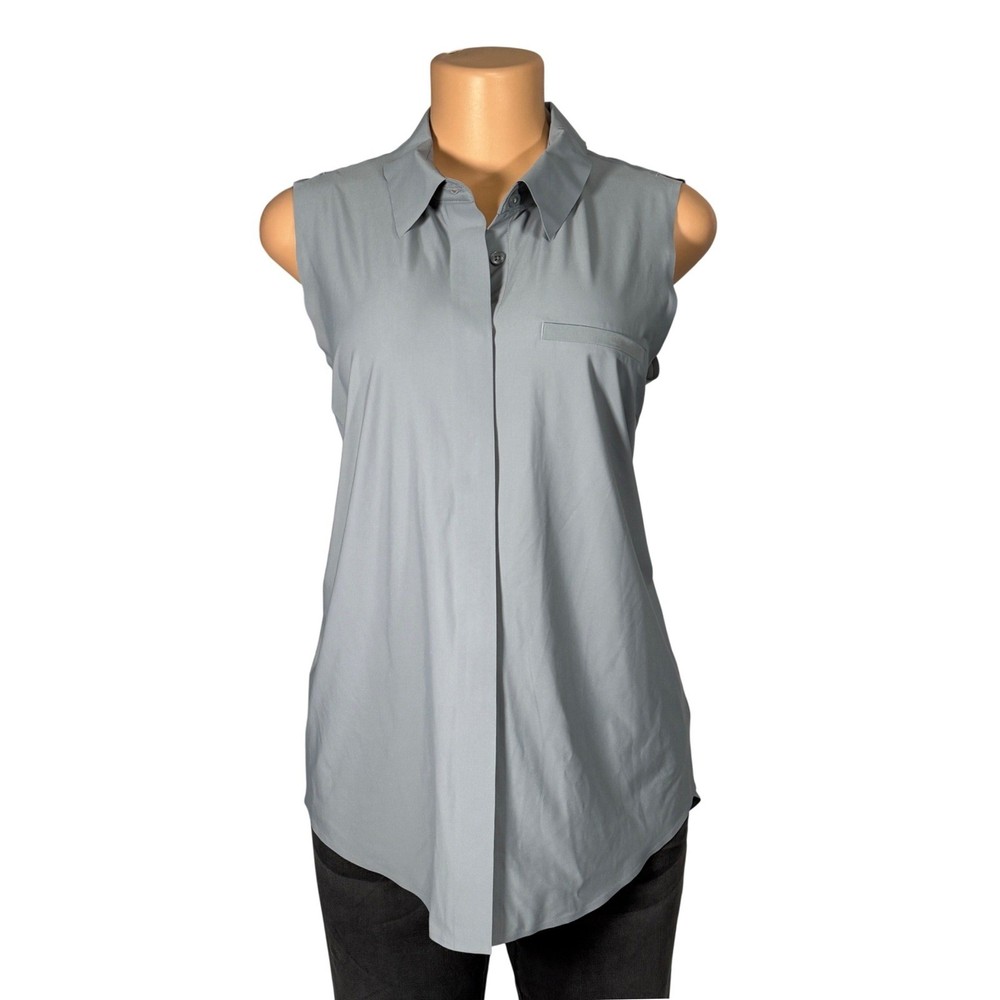 Athleta Womens Sleeveless Button Down Shirt Gray Collared Top Size M