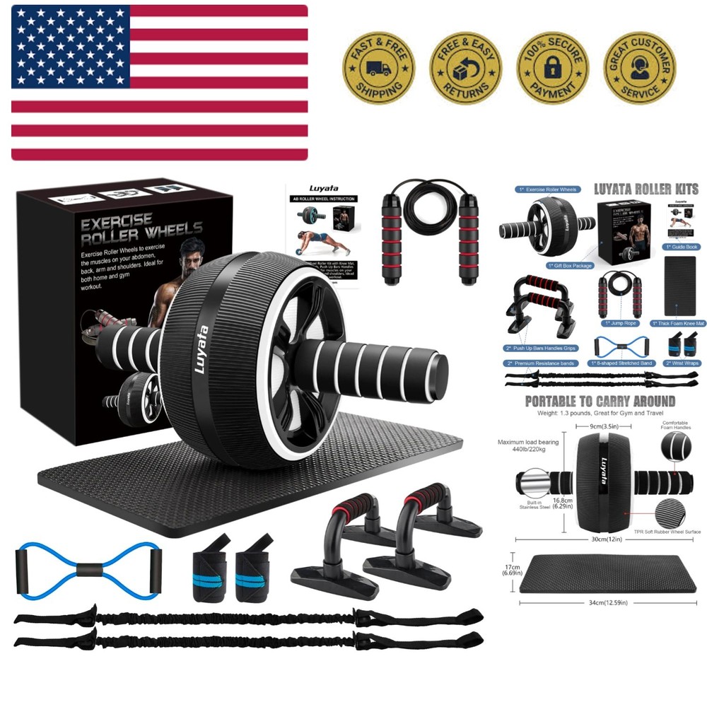 Ab Roller Wheel, 10-In-1 Ab Exercise Wheels Kit with Resistance Bands, Knee M...
