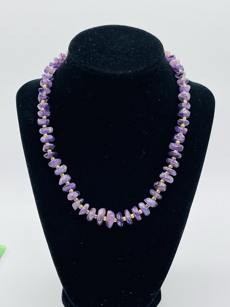 VINTAGE ESTATE Amethyst Chips Gemstone Beaded Necklace