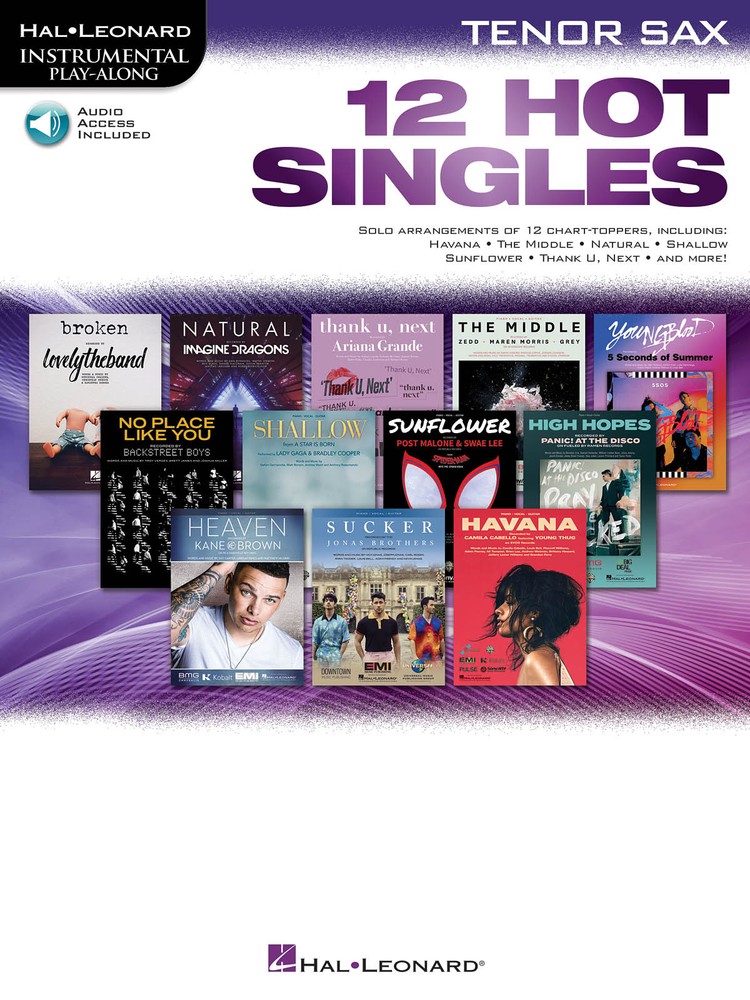 12 Hot Singles Tenor Sax Solo Sheet Music 12 Songs Play-Along Book Online Audio